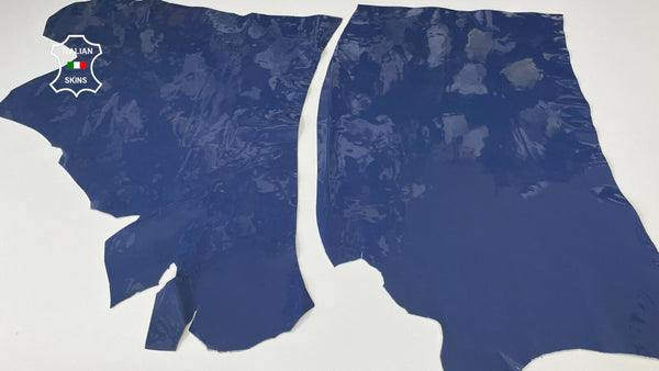 DENIM BLUE PATENT ITALIAN calf calfskin leather 2 skins total 7sqf 1.1mm #A8258