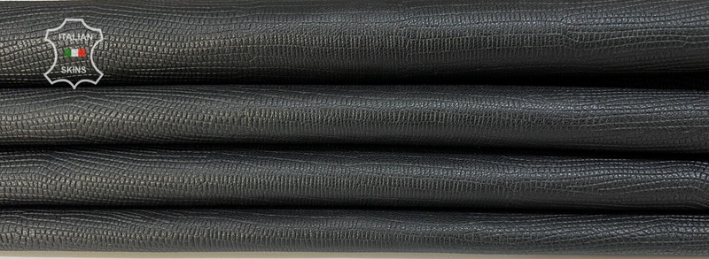 BLACK REPTILE LIZARD print On VEGETABLE TAN Thick Lamb leather 7+sqf 1.2mm B8216