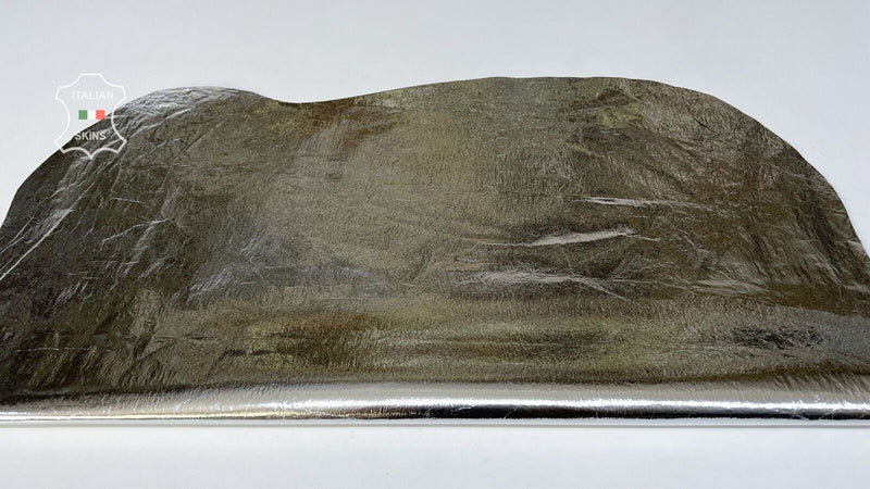 METALLIC SILVER CRINKLED Thin Italian Goatskin leather hides 6sqf 0.4mm #B7482