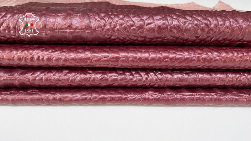 wine raisin pearlized alligator crocodile embossed lambskin 7sqf 0.8mm #A8527