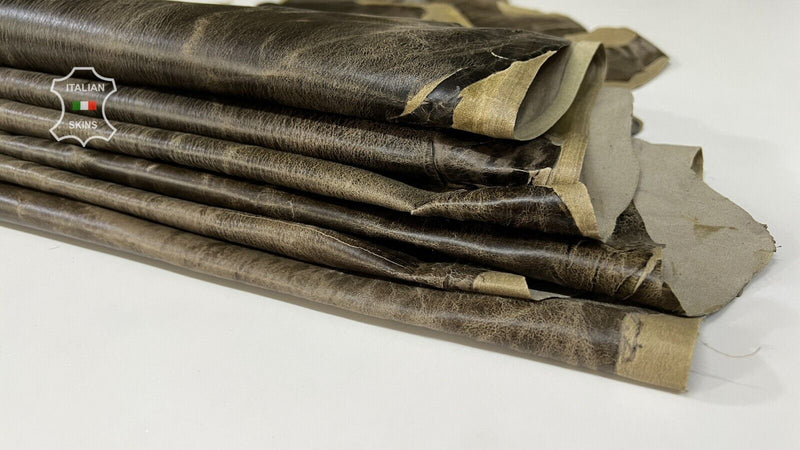 DARK OLIVE GREEN VINTAGE Thin Stretch Lambskin leather 6 skins 30sqf 0.6mm B7429