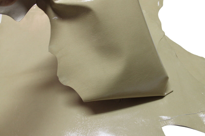 Italian strong Goatskin leather skin skins PATENT HIGH GLOSS BEIGE WAVY 10sqf