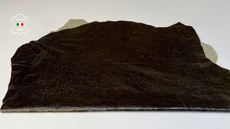 OLIVE BROWN PATENT CRINKLE Soft Italian Goatskin leather hides 6sqf 0.7mm #B9253