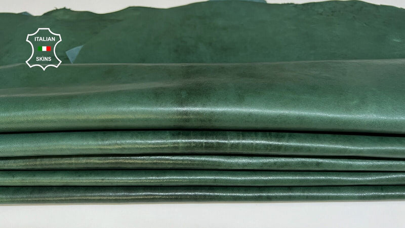 GREEN RUSTIC VEG TAN ANTIQUED Thick Lambskin leather 8 skins 48sqf 1.3mm #B3534