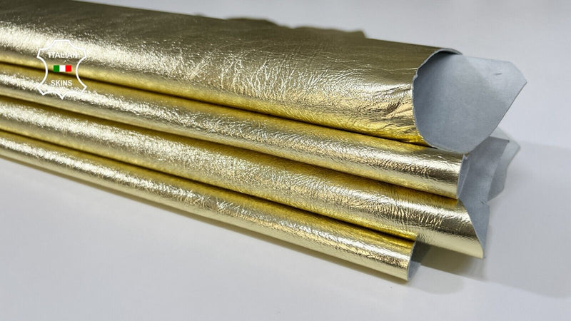 METALLIC LIGHT GOLD CRINKLED ROUGH Goatskin leather 2 skins 10sqf 1.0mm B6201