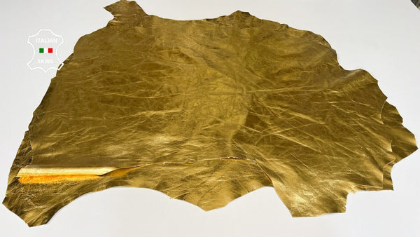 METALLIC GOLD CRINKLED Soft Italian Lambskin leather 2 skins 12+sqf 0.8mm B6267