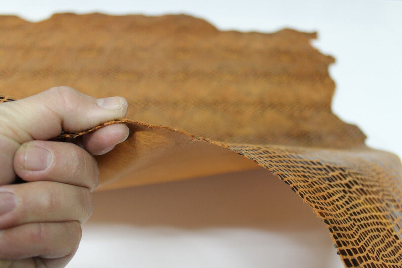 SNAKE PRINT ON TAN Italian Goatskin Goat leather skins hides 8sqf 0.8mm #A6918