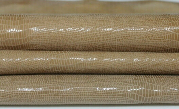 BEIGE TEJUS REPTILE print shiny sand texture Goatskin leather 2 skins 5sqf A6921