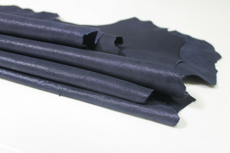 DARK BLUE SUEDE PEARLIZED shimmer Lambskin leather 2 skins 0.6mm 6sqf #A5710