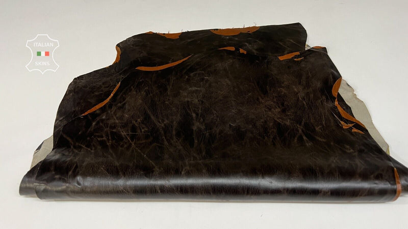 DARK BROWN VINTAGE LOOK Soft Stretch Lambskin leather 2 skins 10sqf 0.7mm #B7428
