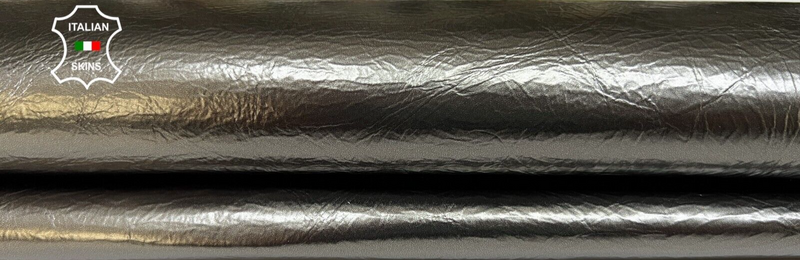 METALLIC PEWTER CRINKLED COATED Thin Soft Goatskin leather 3+sqf 0.6mm #B6134