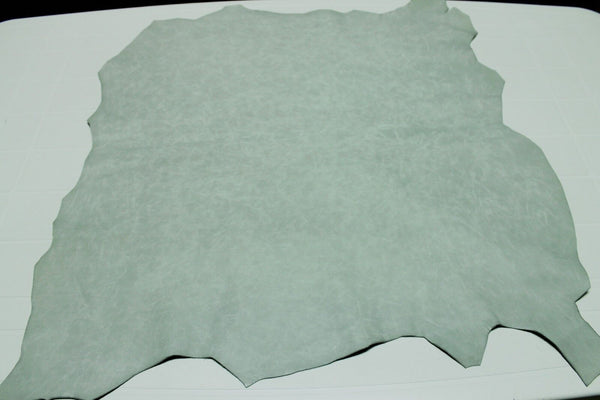 Italian Goatskin leather skins  VTG GREENISH LIGHT GREY DISTRESSED MATTE  7sqf