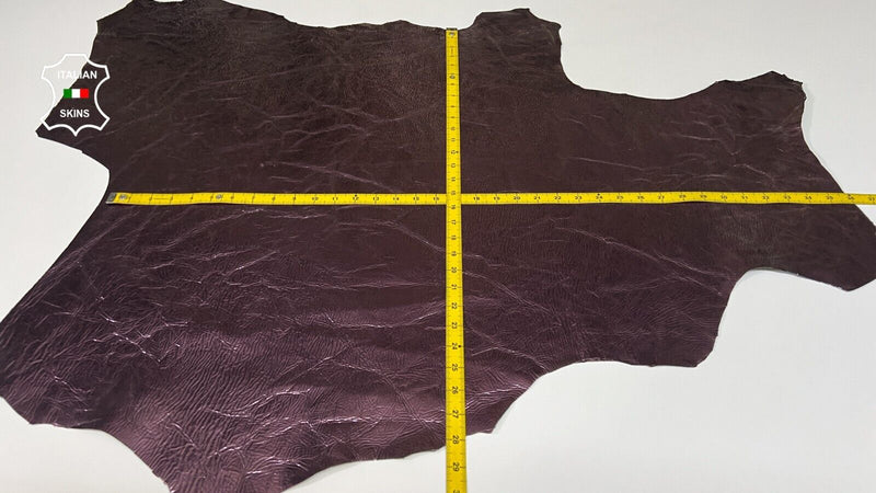 METALLIC GRAPE CRINKLED PATENT Italian Lambskin Leather hides 7sqf 0.7mm #B8379