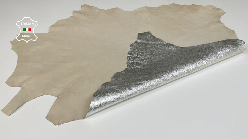 METALLIC SILVER CRISPY Italian Lambskin Lamb leather hides 7sqf 1.0mm #B4293