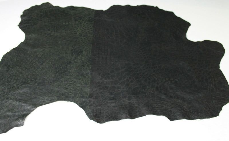 2 shades GREEN & PETROL CROCODILE print Lambskin Leather skin 8sqf 0.6mm #A5394