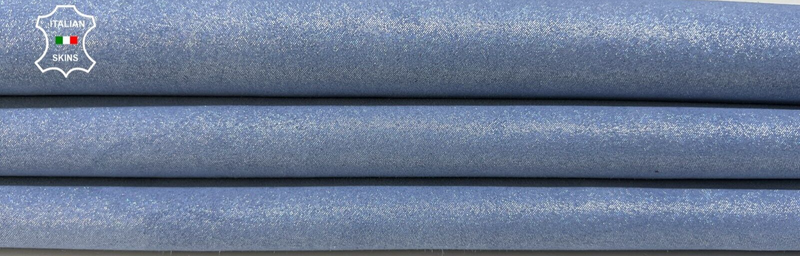 BLUE SUEDE SHIMMER LAME PRINT ON Soft Italian Goatskin leather 3sqf 0.9mm #B9193