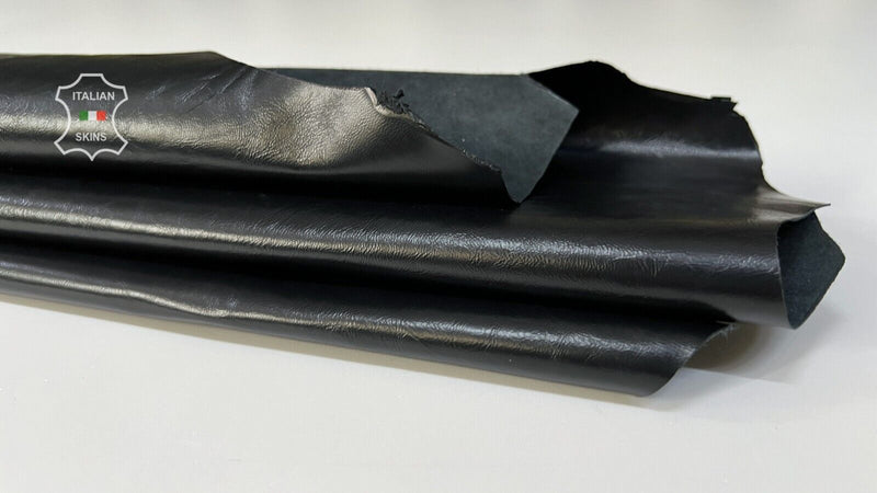 BLACK SHINY COATED CRINKLED Thin Soft Italian Lambskin leather 5sqf 0.6mm #B8289