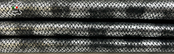 METALLIC SILVER STEEL SNAKE DISTRESSED PRINT ON Goat leather 3sqf 0.8mm #B9199