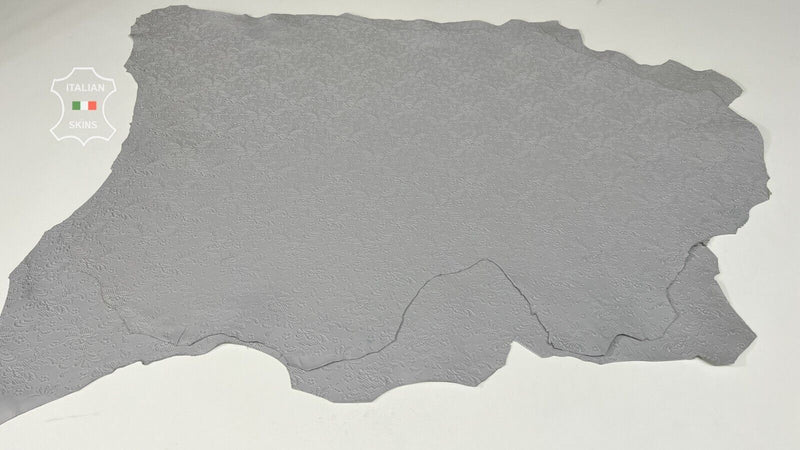 GRAY FLOWERS LEAVES TEXTURED PRINT Thick Goat leather 2 skins 15sqf 1.4mm #B7602