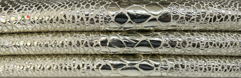 METALLIC WHITE GOLD SNAKE PRINT On Thick Italian Lamb Leather 3sqf 1.1mm #B7985