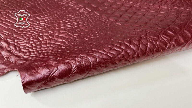 wine raisin pearlized alligator crocodile embossed lambskin 7sqf 0.8mm #A8527