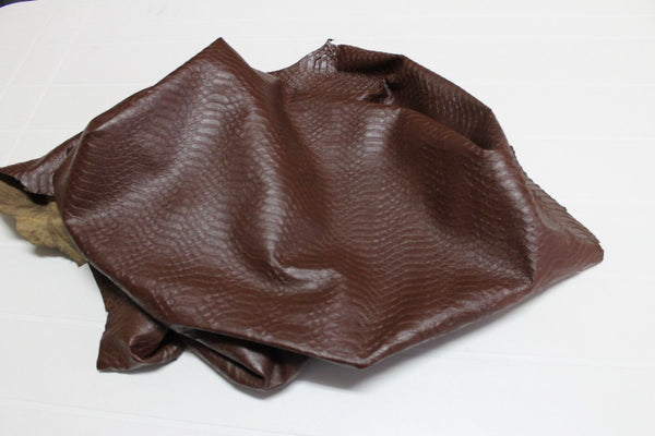 Italian Lambskin leather skins hides hide CHESTNUT BROWN ANACONDA PRINT 13sqf