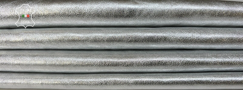 METALLIC SILVER WASHED ROUGH Thick Goatskin leather 2 skins 12sqf 1.2mm #B7524