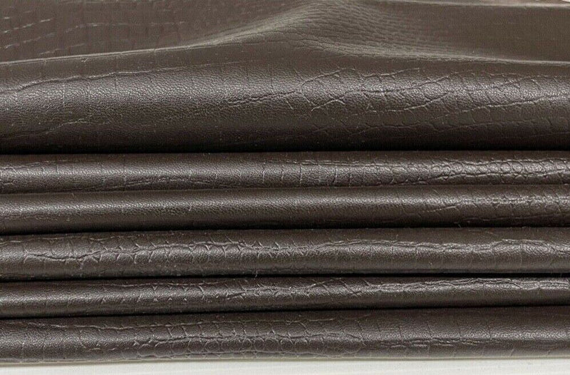 DARK BROWN CROCODILE embossed soft lambskin leather skins 7+sqf  0.6mm #A7430