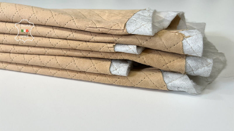 LIGHT SAND QUILTED SUEDE Soft Italian Lambskin leather 3 skins 15sqf 0.9mm B7365