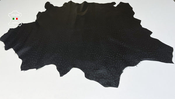 BLACK OSTRICH EMBOSSED PRINT ON Thin Soft Italian Lamb leather 8+sqf 0.5mm B9123