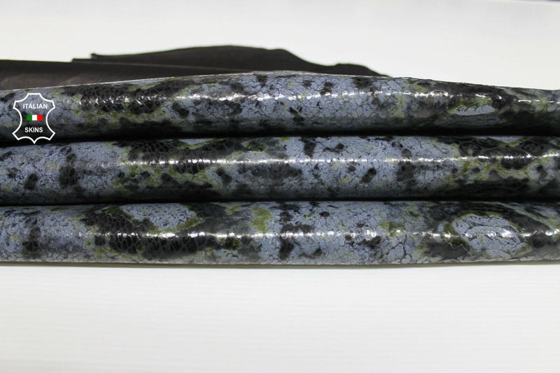 PYTHON BLUE GREY PRINT Italian Lambskin Lamb Sheep leather skin 8sqf 0.8mm A7076