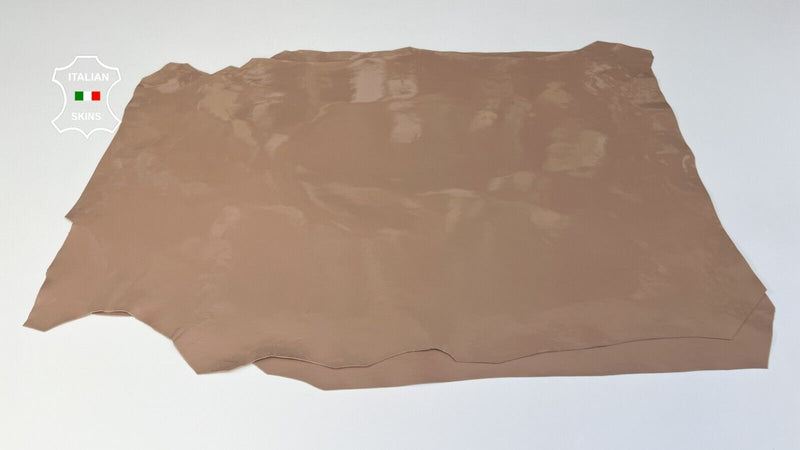 PATENT CREAM BEIGE SHINY Italian Lambskin leather hide 2 skins 10sqf 0.9mm B5047