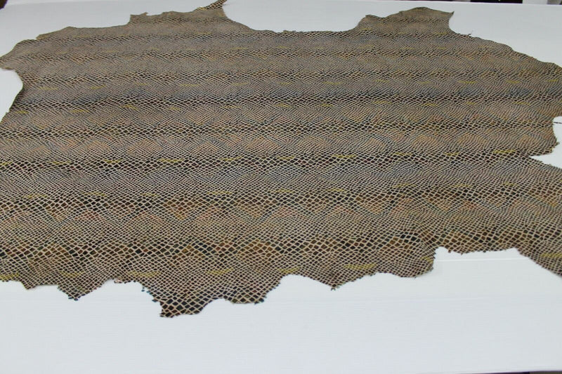 SNAKE PRINT ON BEIGE Italian Lambskin Lamb Sheep leather skin 9sqf 0.7mm #A7075