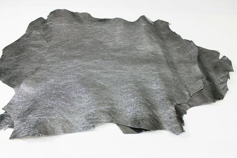 METALLIC STEEL ANTIQUE SILVER Crispy Goatskin leather 2 skins 6+sqf 1.2mm #A5951