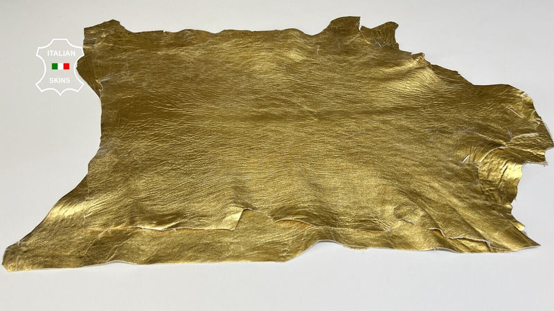 METALLIC GOLD TEXTURED Thick  Lambskin leather hide 2 skins 12sqf 1.1mm #B6706