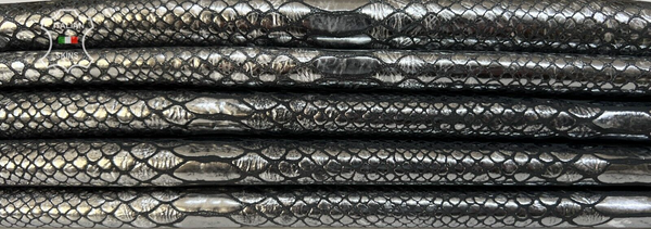 METALLIC GUNMETAL SNAKE PRINT On Soft Lambskin Leather 2 skins 7sqf 0.9mm #B7835