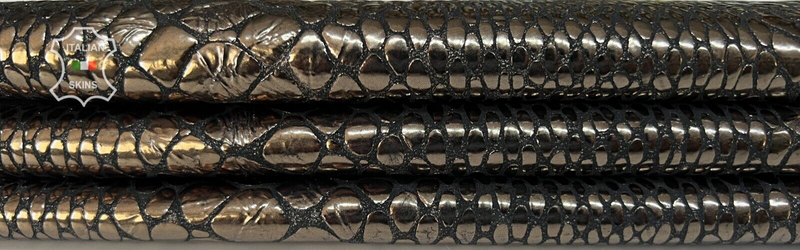 METALLIC PEWTER SNAKE PRINT On Thick Italian Lambskin Leather 3sqf 1.1mm #B7987