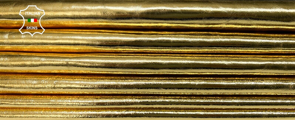 METALLIC GOLD CRINKLED Soft Italian Lambskin leather 2 skins 12+sqf 0.8mm B6267