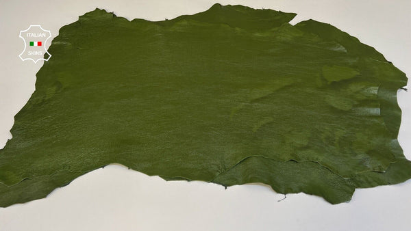 MOSS GREEN COATED WASHED ROUGH Thick Lambskin leather 2 skins 14sqf 1.1mm #B8546