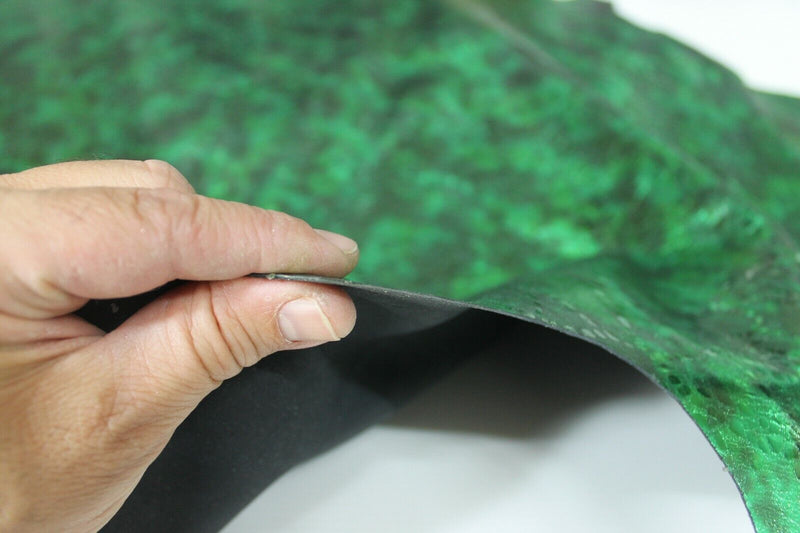 METALLIC EMERALD GREEN DISTRESSED TEXTURED Italian CALF Leather skin 5sqf 0.9mm