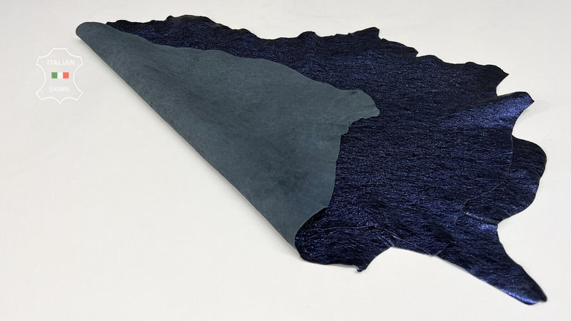 METALLIC OCEAN BLUE WASHED ROUGH CRINKLED Goat leather 2 skins 9sqf 0.9mm #B7190