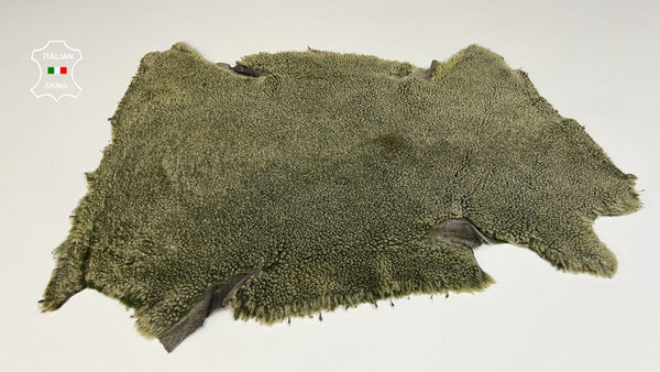 OLIVE KHAKI GREEN  Hair On sheepskin Lamb shearling fur leather 19"X26" #B8653
