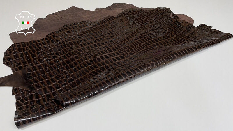 PATENT DARK BROWN Crocodile Print Lambskin leather 2 skins 16sqf 0.9mm #B1993