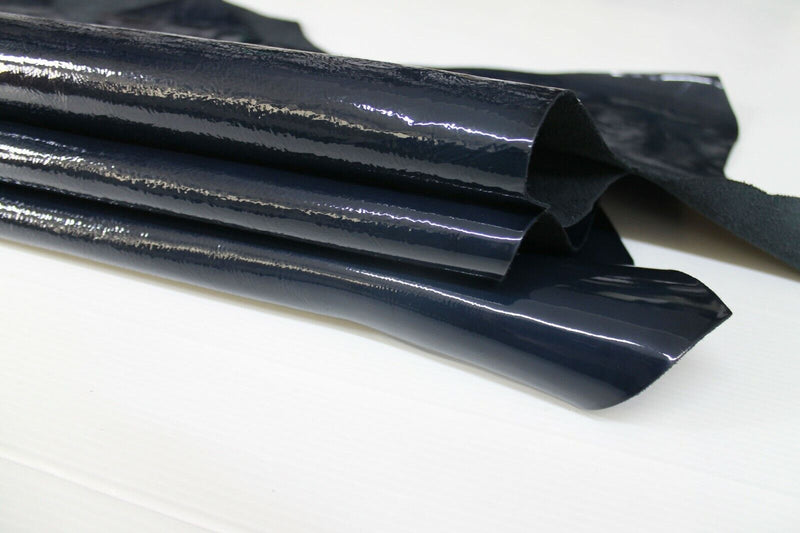 CRINKLE PATENT DARK BLUE Upholstery CALF cow Leather skin hide 11+sqf 1.1mm #P10