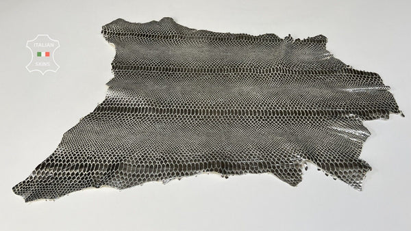 METALLIC STEEL SNAKE PRINT On Italian Goatskin Leather hides 5sqf 1.0mm #B7832