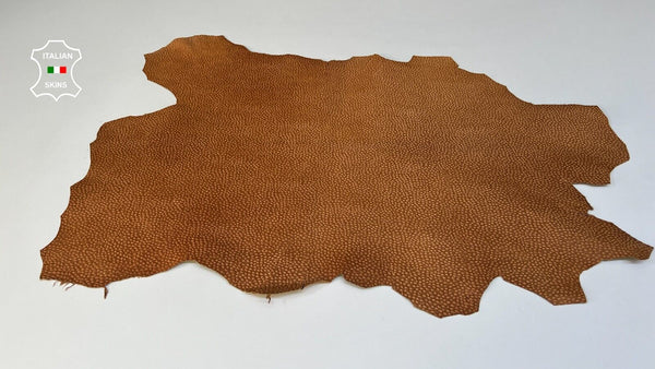COGNAC BROWN TEXTURED EMBOSSED VEGETABLE TAN Goatskin leather 4+sqf 0.9mm #B9064