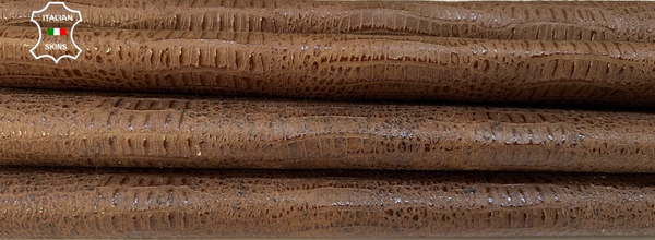 BROWN TEJUS REPTILE TEXTURED PRINT On Goatskin leather 2 skins 9sqf 0.7mm #B8925