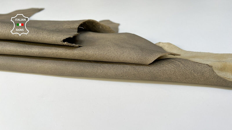 KHAKI DISTRESSED VINTAGE LOOK Soft Italian Lambskin leather 6sqf 0.9mm #B9737