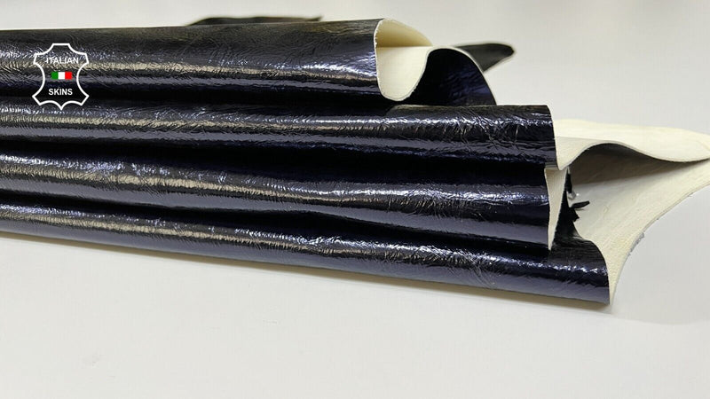 METALLIC MIDNIGHT BLUE CRINKLE Thick Lambskin leather 2 skins 15sqf 1.4mm #B8383