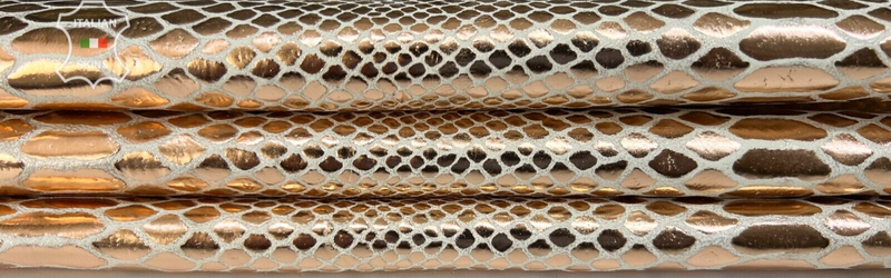 METALLIC ROSE GOLD SNAKE PRINT On Thick Goatskin Leather hide 3+sqf 1.1mm #B7981